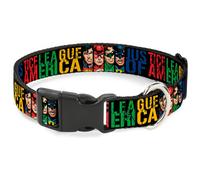 Plastic Clip Collar JUSTICE LEAGUE OF AMERICA w/Superhero Blocks Black/Multi Col