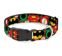 Plastic Clip Collar Justice League Stacked Logos WIDE-Medium 16-23"