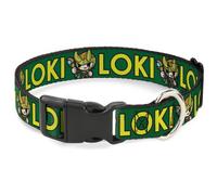 Plastic Clip Collar Kawaii LOKI Standing Pose/Text Green/Yellow Large 15-24"