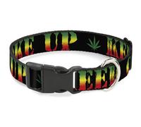 Plastic Clip Collar KEEP CALM AND SMOKE UP Black/Rasta Small 9.5-13"