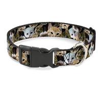 Plastic Clip Collar Kitten Faces Scattered Black Large 15-24"