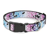 Plastic Clip Collar Leopard White/Pinks/Blues/Black Medium 11-16.5"
