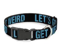 Plastic Clip Collar LET'S GET WEIRD Weathered Black/Bright Blue NARROW-Large 9.5