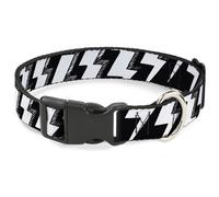 Plastic Clip Collar Lightning Bolts Sketch Black/White NARROW-Large 9.5-14.5"