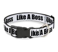 Plastic Clip Collar LIKE A BOSS White/Black WIDE-Small 13-17"