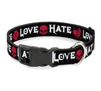 Plastic Clip Collar Love/Hate Black/White/Fuchsia Large 15-24"