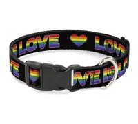 Plastic Clip Collar LOVE IS LOVE/Heart Black/Rainbow Medium 11-16.5"