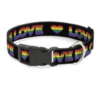 Plastic Clip Collar LOVE IS LOVE/Heart Black/Rainbow WIDE-Medium 16-23"