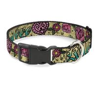 Plastic Clip Collar Love Kills Tan WIDE-Large 20-31"