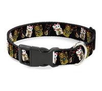 Plastic Clip Collar Maneki Neko Lucky Cats Gold/Black/White WIDE-Large 20-31"