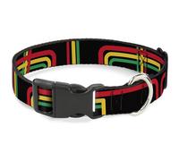 Plastic Clip Collar Maze Lines Black/Rasta WIDE-Large 20-31"