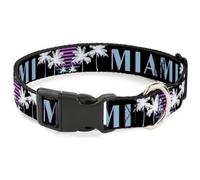 Plastic Clip Collar MIAMI/Palm Trees Black/White/PinkTeal NARROW-Large 9.5-14.