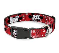 Plastic Clip Collar Mickey & Minnie HUGS & KISSES Poses Reds/White NARROW-Medium