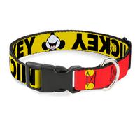 Plastic Clip Collar MICKEY Smiling Up Pose Flip/Buttons Yellow/Black/Red WIDE-La