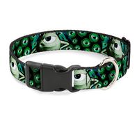 Plastic Clip Collar Mike Poses/Eyeballs Black/Greens WIDE-Medium 16-23"