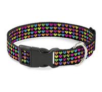 Plastic Clip Collar Mini Hearts Black/Multi Neon WIDE-Small 13-17"