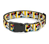 Plastic Clip Collar Minnie Mouse w/Hat Poses Stripe Yellow/White WIDE-Medium 16-