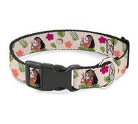 Plastic Clip Collar Moana Hugging Pua Pose and Tropical Flora Beige Large 15-24"