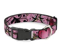 Plastic Clip Collar Mom & Dad CLOSE-UP Pink w/Sparrows NARROW-Small 7-8.5"