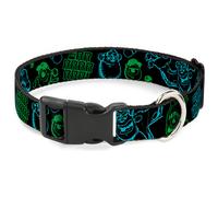 Plastic Clip Collar Monsters Inc. Sully & Mike Poses/GRRRRR Black/Turquoise/Gre