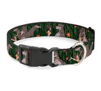 Plastic Clip Collar Mowgli & Baloo 3-Poses Leaves/Flowers Greens/Orange NARROW-L
