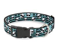 Plastic Clip Collar Multi Panda w/Sunglasses Stripe Turquoise/Black NARROW-Small