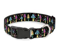 Plastic Clip Collar Mushroom SHROOMY Garden Black/Multi Color WIDE-Large 20-31"