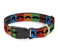 Plastic Clip Collar Mustaches Multi Color Blocks/Black Medium 11-16.5"