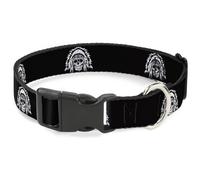 Plastic Clip Collar Native American Skull Black/White NARROW-Small 7-8.5"