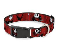Plastic Clip Collar Nightmare Before Christmas Jack Poses/Bats Red Stripe NARROW