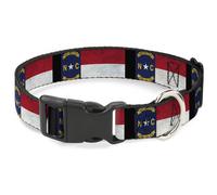 Plastic Clip Collar North Carolina Flag Distressed/Black NARROW-Medium 8.5-12"