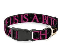 Plastic Clip Collar ONE OF US IS A BITCH Crown/Paws Black/Gray/Pink Medium 11-16
