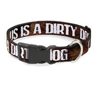 Plastic Clip Collar ONE OF US IS A DIRTY DOG/Fur Brown/White WIDE-Medium 16-23"