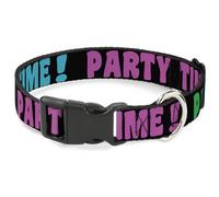 Plastic Clip Collar PARTY TIME Black/Green/Turquoise/Fuchsia WIDE-Large 20-31"