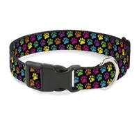 Plastic Clip Collar Paw Print Black/Multi Color Large 15-24"