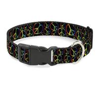 Plastic Clip Collar Peace Heart Black/Rainbow Ombre NARROW-Large 9.5-14.5"