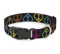 Plastic Clip Collar Peace Hearts Repeat Black/Neon WIDE-Small 13-17"