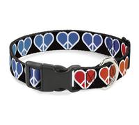 Plastic Clip Collar Peace Hearts Repeat Fill Black/Rainbow WIDE-Large 20-31"