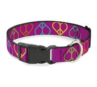 Plastic Clip Collar Peace Hearts Repeat Fuchsia/Neon WIDE-Small 13-17"