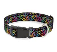 Plastic Clip Collar Peace Hearts Stacked Black/Neon WIDE-Large 20-31"