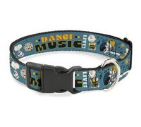 Plastic Clip Collar Peanuts Gang DANCE MUSIC Poses and Quotes Blue/Multi Color S