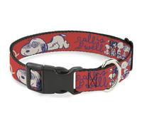 Plastic Clip Collar Peanuts Gang SEMI-POSITIVE VIBES Quote Red/Blues/White WIDE-