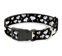 Plastic Clip Collar Peanuts Snoopy and Woodstock Poses Scattered Black NARROW-Me