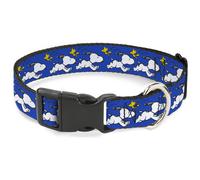 Plastic Clip Collar Peanuts Snoopy Running and Woodstock Pose Blue NARROW-Medium