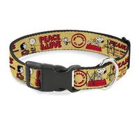 Plastic Clip Collar PEANUTS SOCIAL CLUB PEACE & LOVE Scenes Yellow/Red NARROW-La