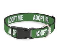 Plastic Clip Collar Pet Quote ADOPT ME Green/White NARROW-Medium 8.5-12"
