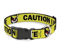 Plastic Clip Collar Pet Quote CAUTION I BITE/Dog Growl Yellow/Black WIDE-Small 1