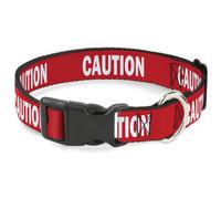 Plastic Clip Collar Pet Quote CAUTION Red/White Large 15-24"