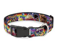 Plastic Clip Collar Pets & Snacks Rainbow Collage NARROW-Large 9.5-14.5"