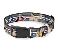 Plastic Clip Collar Pin Up Girl Poses CLOSE-UP Star & Stripes Gray/Blue/White/Re